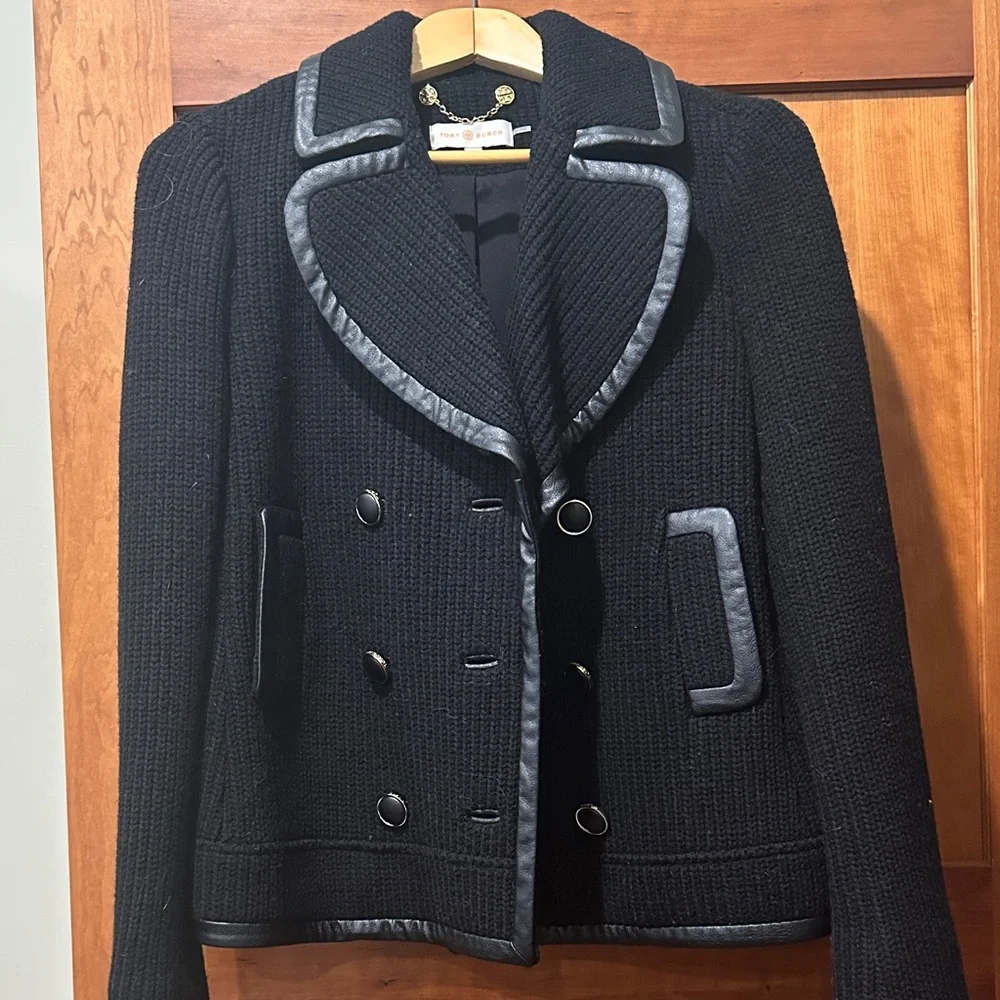 Tory Burch Black Knit Blazer jacket Sz M - Picture 1 of 8